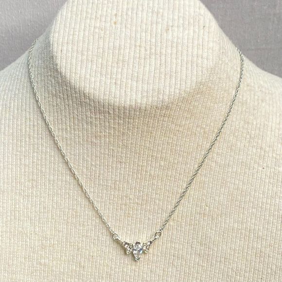 Avon Necklace Tiny Clear Rhinestones Butterfly Silver Tone Chain - Picture 1 of 10